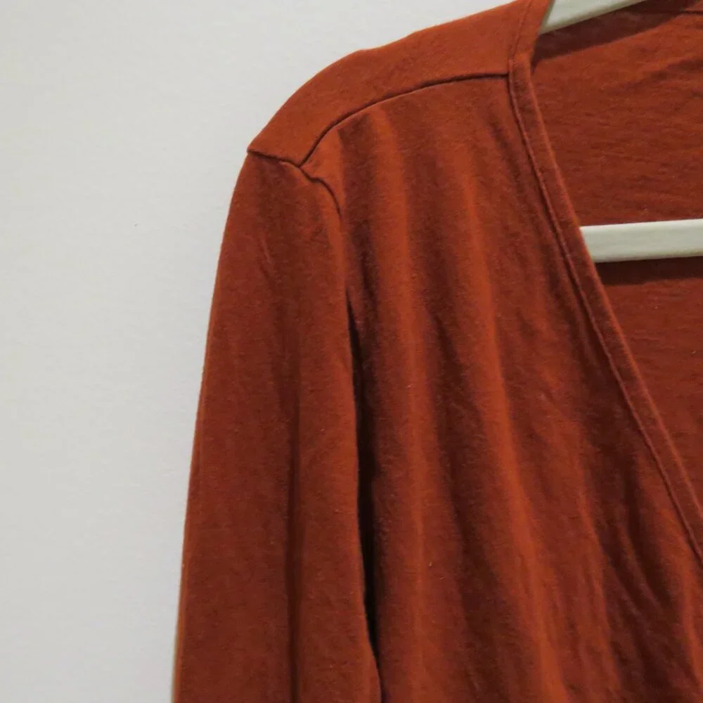 REBECCA TAYLOR Slim Wrap Blouse in Cayenne Fall Minimalist Office Cotton Alpaca - Picture 5 of 13